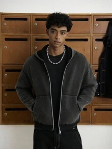 TOKVUE 男式拉链前口袋保暖内衬连帽运动衫，秋冬 - 黑色 - 查看 4