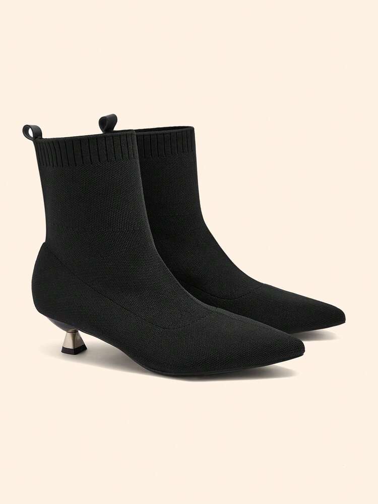 CUCCOO BASICS Women's Black Pointed Toe Fashionable Versatile Stiletto Mid-Calf Boots For Christmas Valentine's Day