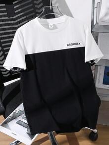 SHEIN Teen Boys' Contrast Color Round Neck Short Sleeve T-Shirt, Casual, Comfortable, Fashionable, Versatile, Soft Fabric, Suitable For Daily Wear, School, Outings, Outdoor Sports, Spring/Summer, Holidays, Beach Vacation Teen T Shirt Teen Boy Clothes T Shirt Streetwear Teen Shirts - Black and White - View 2