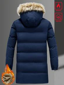 Manfinity Homme 男士中长款连帽开衫羽绒服，带毛领，保暖内衬，秋冬季男士外套，男士带毛领派克大衣，保暖内衬男士夹克，男士冬季外套，适合男士日常休闲、周末旅行、户外活动、探险旅行、轻松的工作环境或半正式场合，也是送给男友/丈夫、周年纪念日/生日、派对、圣诞节和新年礼物的理想之选。 - 藍色 - 查看 2