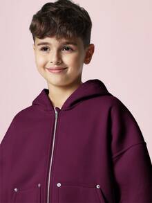 SUMWON Boys Oversized Zip Up Hoodie With Hood And Centre Pocket Casual Streetwear Sweatshirt For Fall Winter School Daily Wear Vacation - Purple - View 5