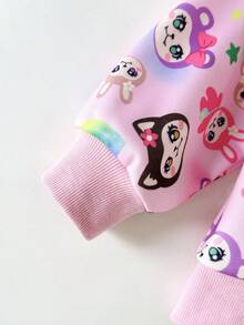 Leap Crew Pink Cartoon Print Crew Neck Long Sleeve Sweatshirt For Young Girls,Autumn Back To School Casual Wear,Party,Wedding,Flower Girl Daily Outfit - Pink - View 8