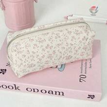 1pc Cream Ditsy Floral Pencil Case, Cute Minimalist Fresh Style Stationery Pouch,For School Supplies,Back To School - Multicolor - View 17