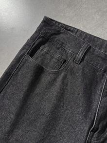 ROMWE MEN Goth 男士休闲时尚街头哥特风十字植物印花宽松阔腿牛仔裤 - 黑色 - 查看 6