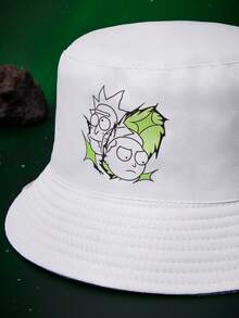 Rick and Morty X SHEIN 女士休闲时尚趣味卡通人物印花双面渔夫帽 - 白色 - 查看 4