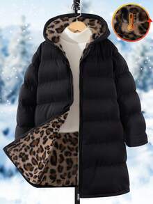 SHEIN 1 件青少年女孩休闲棉服外套，中长款，百搭秋冬