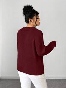 SHEIN Elenzya Jersey de cuello de perlas de unicolor minimalista para mujer - Burdeos - Ver 2