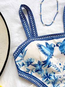 Soleia Women's Fashion Vacation Casual All-Over Print Spaghetti Strap Dress Women Vacation Dress Boho Summer Dress Women Blue And White Dress Women Carnival, - Blue and White - View 3