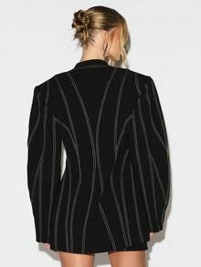 KIZN Váy Blazer có eo thắt nút, chi tiết khâu trắng, tay dài, váy ngắn màu đen cho buổi tối dự tiệc công sở mùa thu đông chuyên nghiệp - màu đen - Xem 2