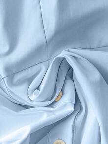 Franclia 女士优雅灯笼袖前开襟荷叶边下摆时尚连衣裙 - 藍色 - 查看 5