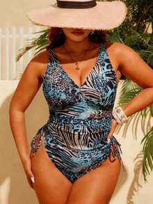 Slaydiva Đồ bơi Tankini họa tiết động vật đi biển mùa hè cỡ lớn - Nhiều màu - Xem 2