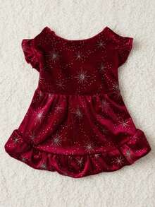 PETSIN 1pc Luxury Pet Velvet Snowflake & Star Print Dress, Christmas Outfit - Multicolor - View 2