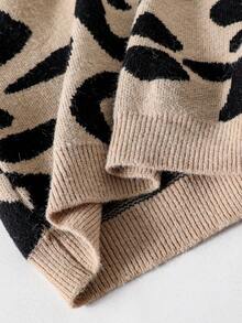 Sparklyn Girls Sweater & Pleated Skirt Set, Suitable For Halloween, Christmas, Holiday Matching, Cute Academic Style, Versatile All-Match Outfit Black Midi Skirt Pleated Skirt Black Cute Light Brown Sweater Cheetah Print Long Sleeve Top Leopard Print Sweater