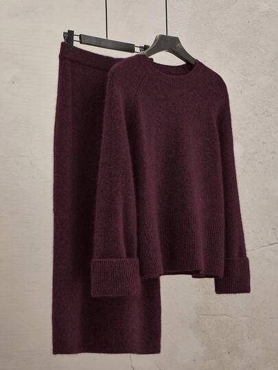 Franclia Women's Solid Color Minimalist Daily Wear Round Neck Long Sleeve Top And Knit Sweater 2-Piece Set