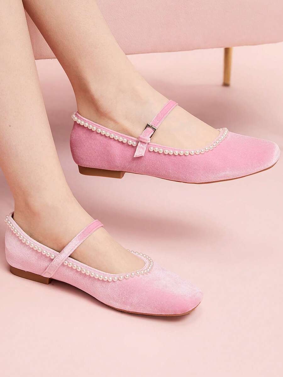 CUCCOO DOLLMOD 女士优雅珍珠平底芭蕾舞鞋 - 淺粉色 - 查看 1