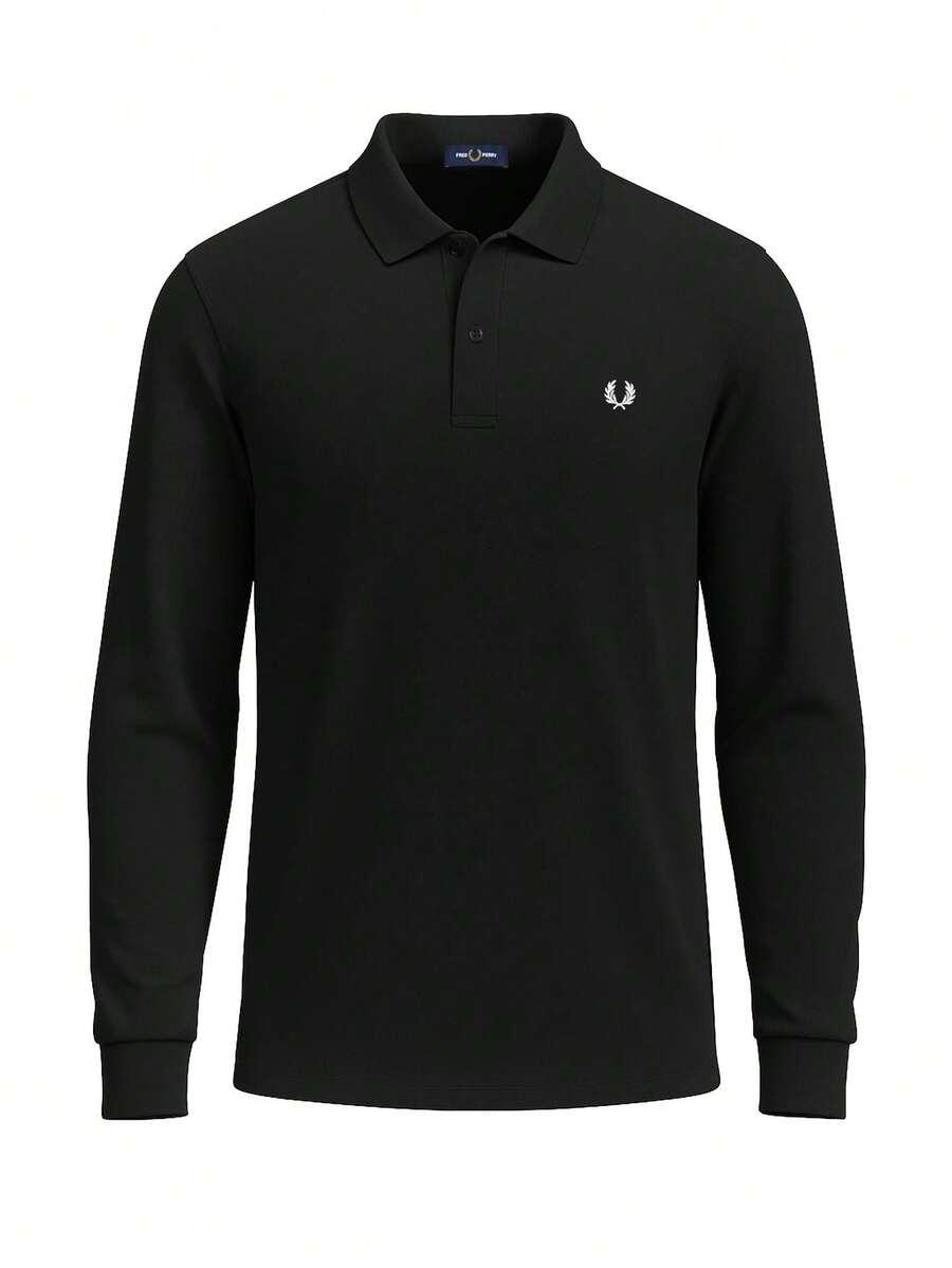 Fred Perry Men's Long Sleeve Polo Shirt Black - Black / White - View 1