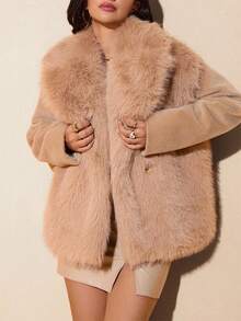 EURMUSE Phụ nữ, Mùa thu, Lông Fax, Chất lượng cao cấp, Chiều dài thông thường, Dáng rộng, Thường ngày - Màu nâu  Mocha - Xem 4