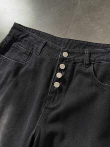 ROMWE MEN Street Life Men's Casual Washed Curved Denim Shorts - Black - View 5