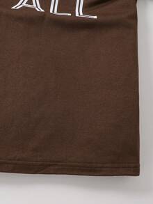 青少年女孩趣味鬼魂印花休闲 T 恤，适合万圣节、秋季上衣 - 咖啡棕 - 查看 3