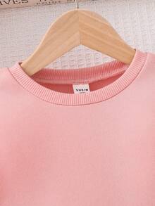 SHEIN Young Girl Casual Commuting School Style Plaid Hem 2 In 1 Sweatshirt Dress, Autumn/Spring - Pink - View 10