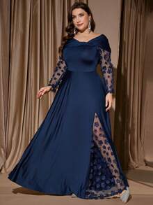 SHEIN Clasi Đầm dài tay thanh lịch phối lưới, kiểu dáng sang trọng, cỡ lớn, thích hợp dự tiệc Giáng sinh, trang phục dự tiệc, trang phục dự tiệc Giáng sinh. - màu đen - Xem 6