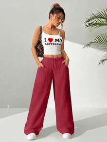 Quần vải cotton rộng rãi màu trơn thắt nút dành cho nữ - Màu Hồng Tươi - Xem 4
