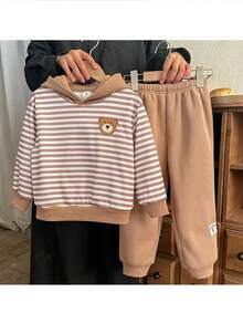 男童条纹针织连帽衫和裤子两件套 - 彩色 - 查看 3