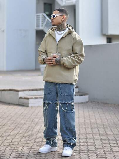 Devon Thys Grunge Goth Y2K Style Fashion Casual Fringe Young Street Chic College Sports Loose Straight Wide Leg Versatile Casual Men Jeans Pants