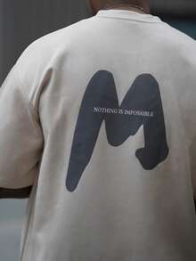 Heavens Edit 男士标语图案落肩T恤，秋季 - 杏色 - 查看 2