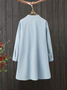 大码女式刺绣长款开衫衬衫，春秋