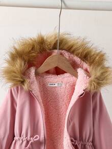 SHEIN Emery Rose Kids 女童休闲保暖连帽拉链抽绳外套，秋冬季 - 淺粉色 - 查看 6