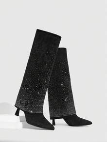 CUCCOO SZL Botas altas para mujer de tacón fino y puntera estrecha, de estilo casual y moda - Negro - Ver 4