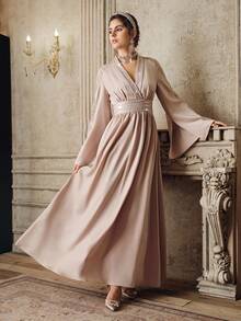 Anewsta Đầm thêu cổ chữ V thanh lịch với dải ruy băng trang trí dành cho nữ, thích hợp cho các bữa tiệc, lễ đính sequin, đám cưới, mùa xuân, mùa hè, những dịp trang trọng, ngày Valentine, lễ hội hóa trang. - Xám - Xem 6