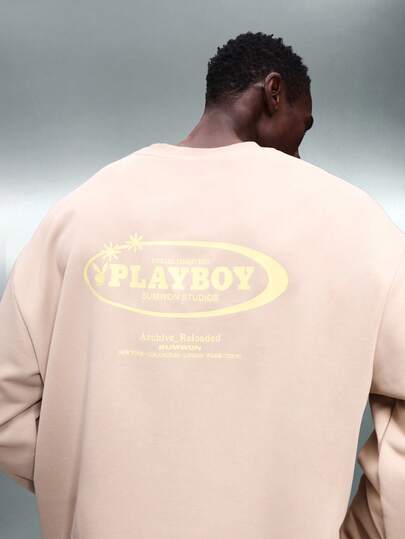 PLAYBOY X SUMWON Crop Fit Archive Reloaded Oversized Long Sleeve Sweatshirt With Full Back Print And Small Chest Logo For Men Casual Streetwear