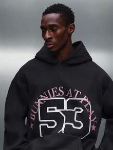 PLAYBOY X SUMWON Cropped Hoodie With Bunny Logo Print Long Sleeve Casual Sweatshirt Winter Fall Streetwear Fashion Pullover Hood - Black - View 4