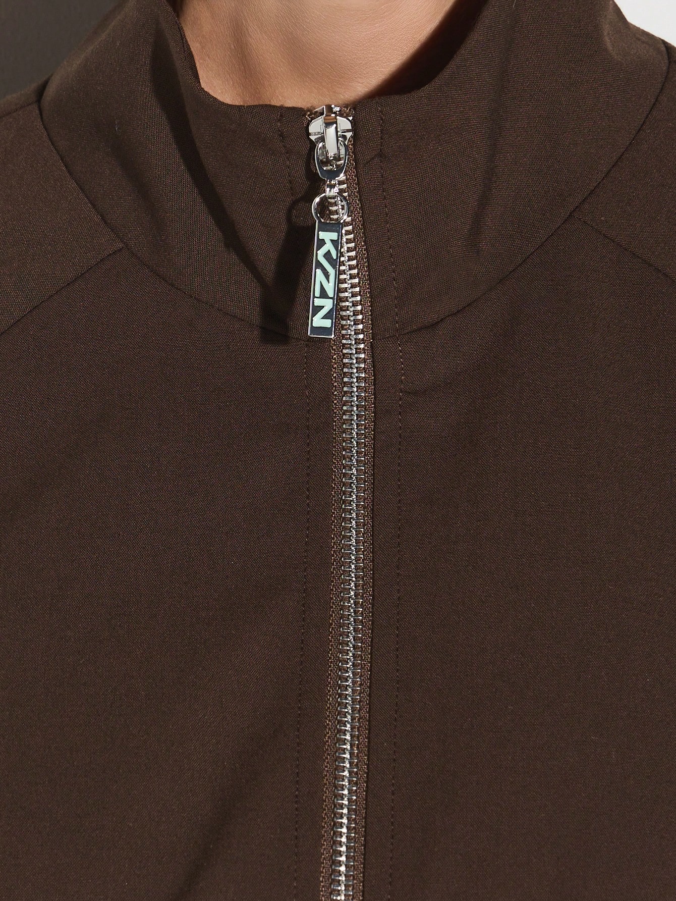 KIZN Oversized Brown Zip Up Jacket With Stand Collar