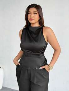 Firerie قميص أنيق وكاجوال بدون أكمام للنساء، قماش أطلس، حافة غير متماثلة، مناسب للمكتب والتنقل، متعدد الاستخدامات