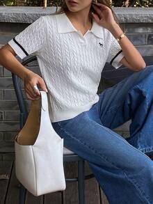 DAZY Women's Summer Embroidered Decorative Casual Knit Top - White - View 6