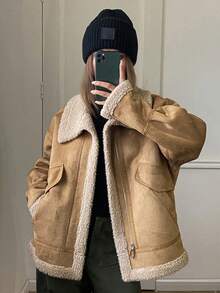 DAZY Women's Suede Fleece Zip-Up Casual Regular Jacket Women Coats