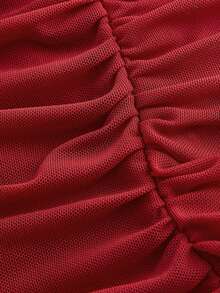 SHEIN MOD Đầm Xù màu trơn Thanh lịch - Màu Đỏ Sâu - Xem 6