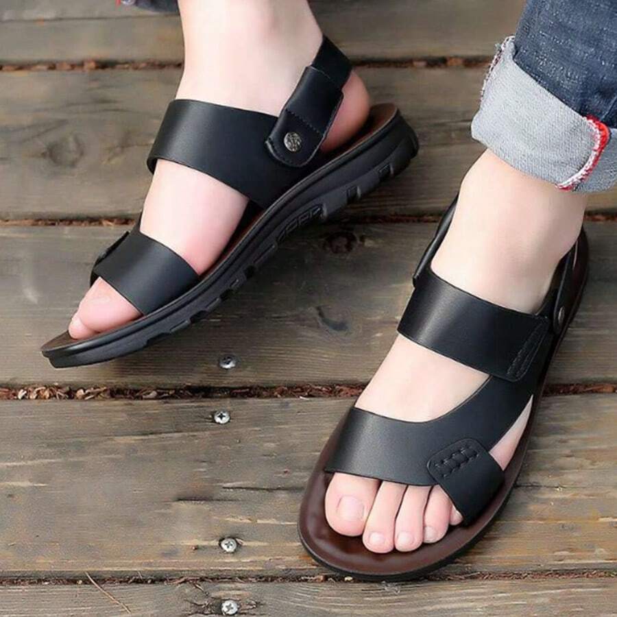 Sandalias planas de suela blanda para hombre, ideales para salidas informales y la playa. Con suela gruesa, duradera y antideslizante. Sandalias para hombre. - Negro - Ver 1