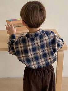 DAZY 男童格子印花纽扣前开襟休闲长袖衬衫