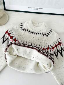SHEIN Young Girl Casual Geometric Pattern Sweater, Autumn/Winter - Multicolor - View 5