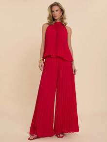 COSMINA 女士优雅褶皱无袖背心，适合约会、通勤、办公等多种场合，四季皆宜。 - 紅色 - 查看 2