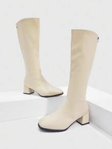 Daringsoles Women's Fashion Versatile Simple Chunky Heel Mid-Calf Boots For Christmas