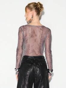 KIZN 透视蛇纹印花长袖连体衣，网纱质感，适合晚宴、夜店、秋冬叠穿 - 彩色 - 查看 2