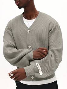 SUMWON Men's Relaxed Fit V-Neck Button Up Knitted Cardigan With Front Pockets Long Sleeve Casual Sweater - Grey - View 1