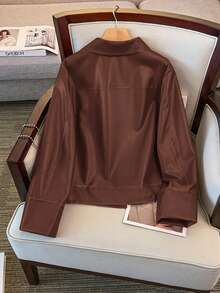 GlowEve CURVE Áo khoác ngắn tay dài cỡ lớn dành cho nữ, Áo khoác mô tô ngắn thời trang đa năng, thường ngày, thích hợp mặc hàng ngày, giúp thon gọn - Đồng - Xem 2