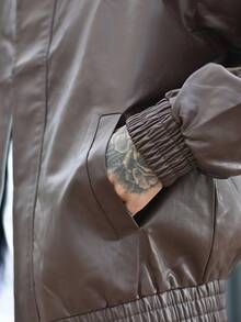 Devon Thys Men's Casual Loose Fit Business PU Leather Jacket, For Fall, Grunge - Brown - View 3