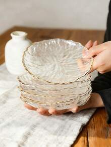 1件简约复古高品质冰山纹理玻璃水果碗、小吃盘、家居装饰客厅精致开胃沙拉盘圣诞礼物 - 透明 - 查看 6